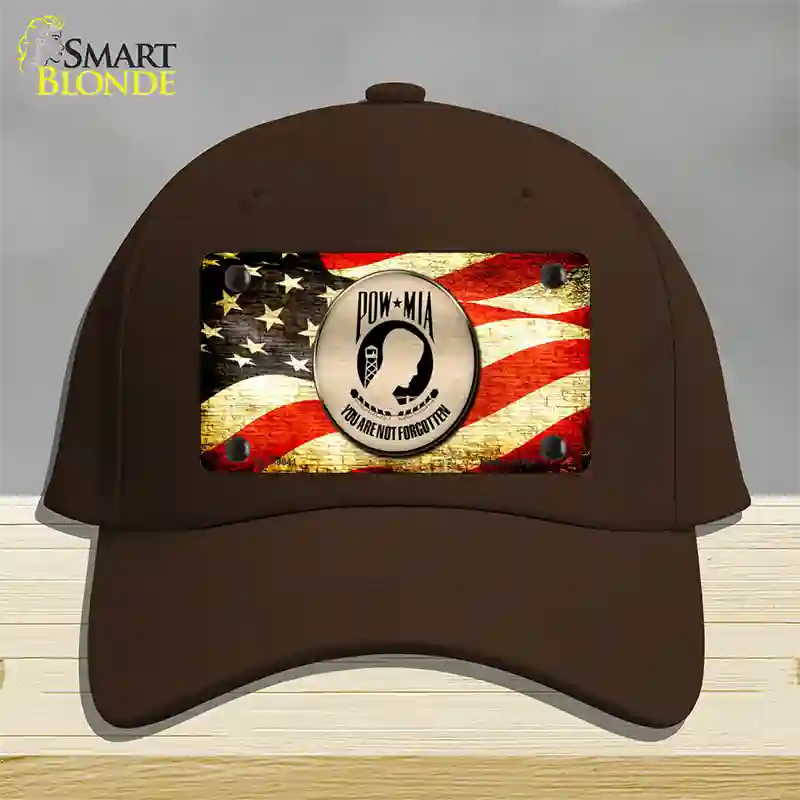 POW MIA With USA Flag Novelty License Plate Hat Cotton / Dark Brown