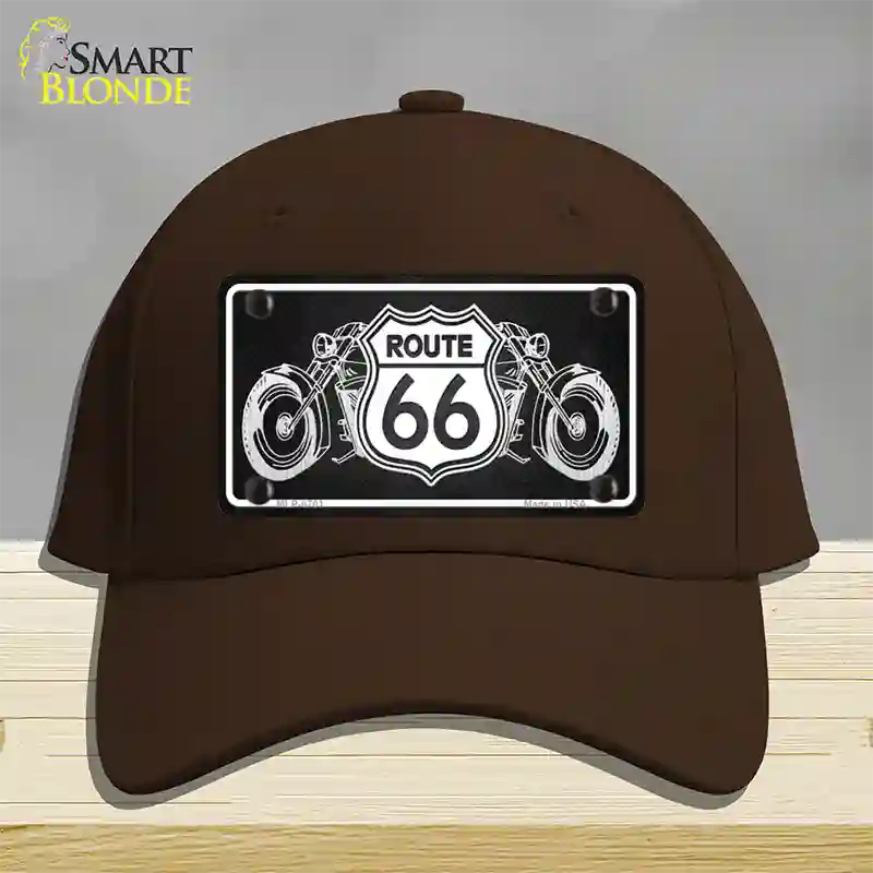 Route 66 With Bikes Novelty License Plate Hat Cotton / Dark Brown