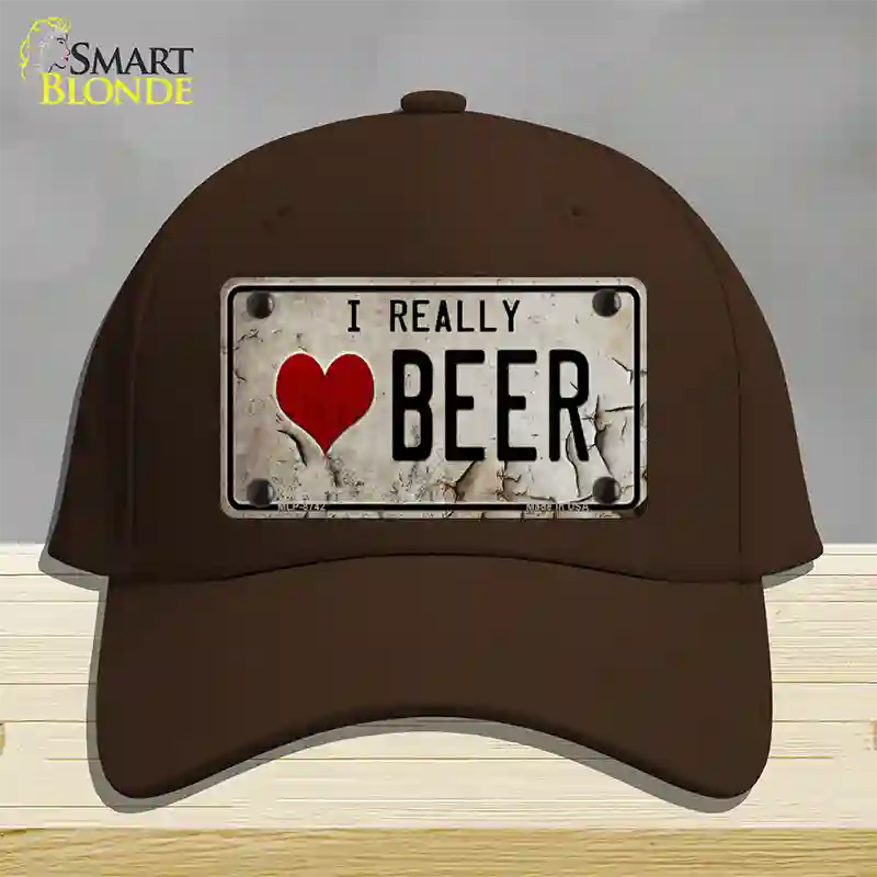 I Love Beer Novelty License Plate Hat Cotton / Dark Brown