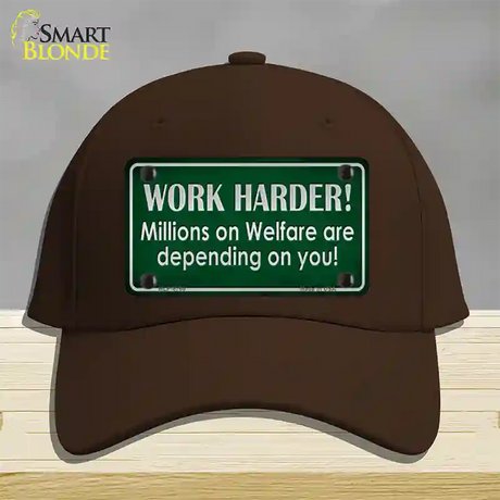 Work Harder Novelty License Plate Hat Cotton / Dark Brown