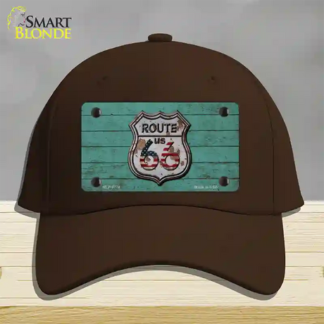 Route 66 Rusty On Wood Novelty License Plate Hat Cotton / Dark Brown