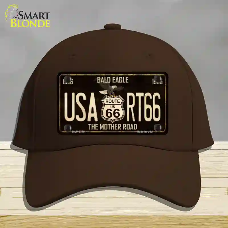 Bald Eagle Route 66 Novelty License Plate Hat Cotton / Dark Brown