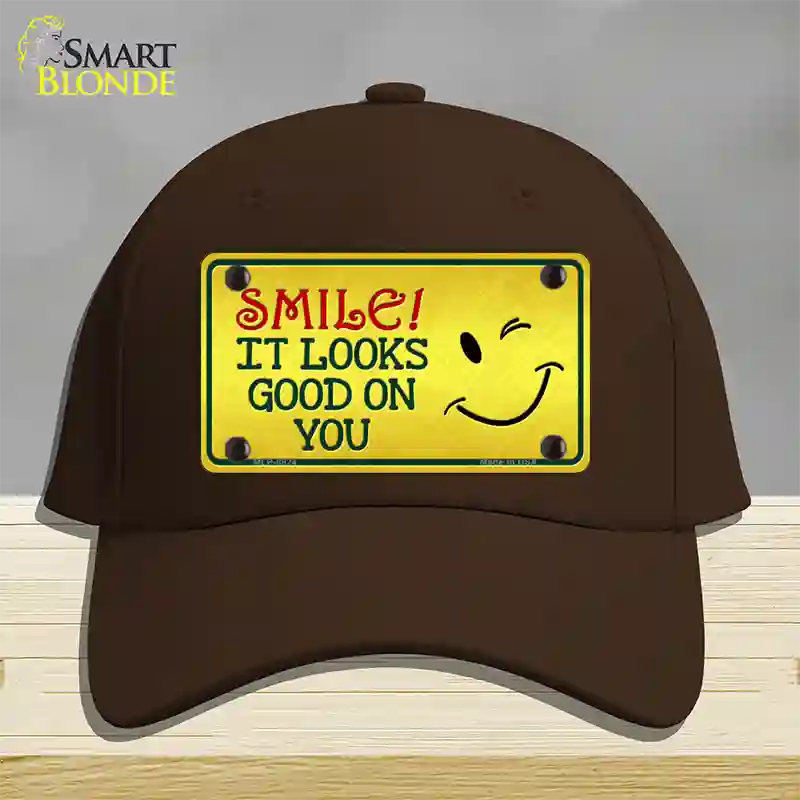 Smile Looks Good Novelty License Plate Hat Cotton / Dark Brown