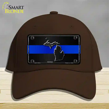 Michigan Thin Blue Line Novelty License Plate Hat Cotton / Dark Brown