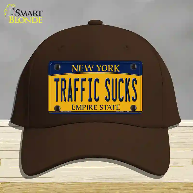 Traffic Sucks New York Novelty License Plate Hat Cotton / Dark Brown