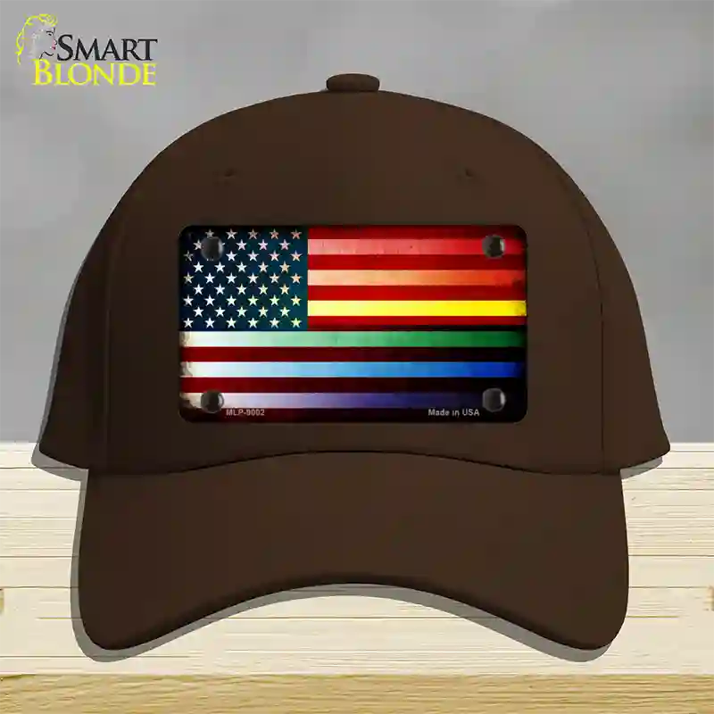 American Flag Rainbow Novelty License Plate Hat Cotton / Dark Brown