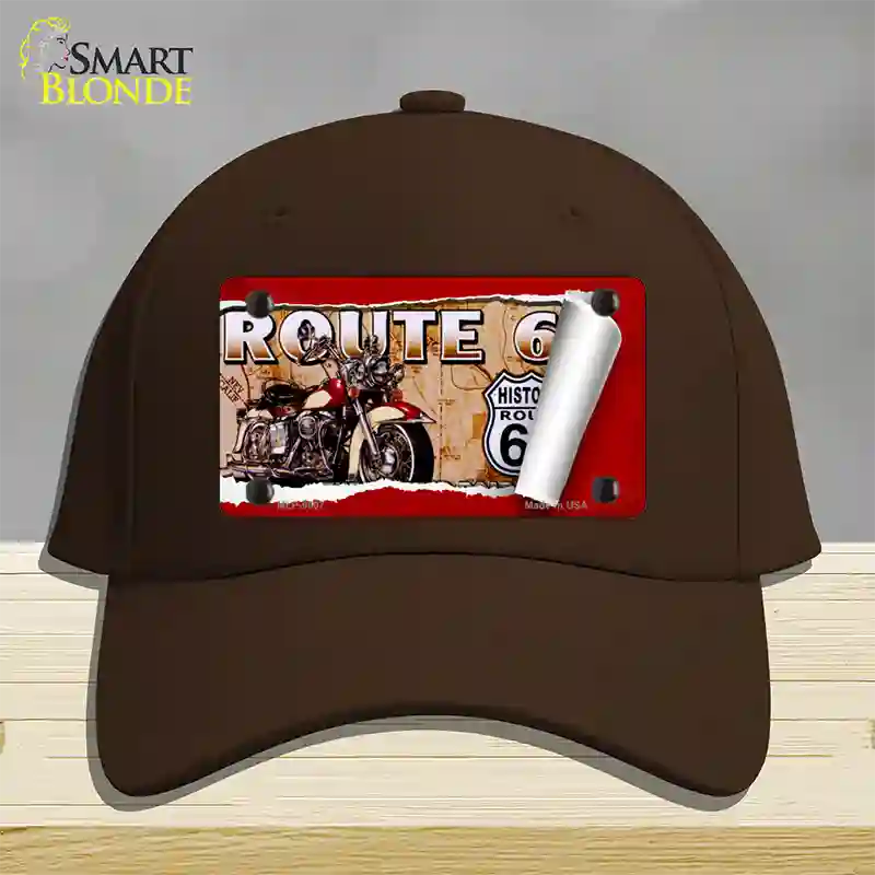 Route 66 Mother Road Scroll Novelty License Plate Hat Cotton / Dark Brown