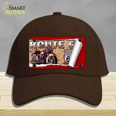 Route 66 Mother Road Scroll Novelty License Plate Hat Cotton / Dark Brown