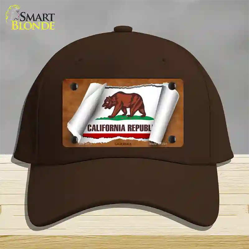 California Flag Scroll Novelty License Plate Hat Cotton / Dark Brown