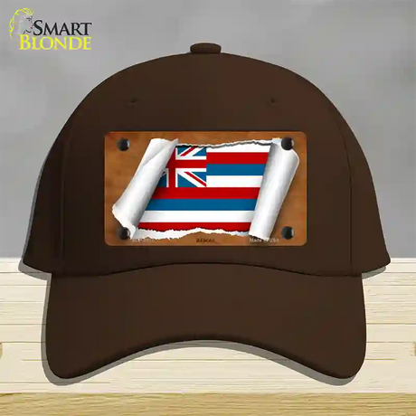 Hawaii Flag Scroll Novelty License Plate Hat Cotton / Dark Brown