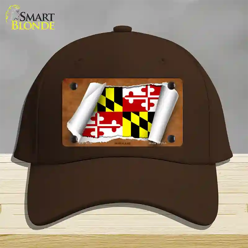 Maryland Flag Scroll Novelty License Plate Hat Cotton / Dark Brown