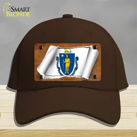 Massachusetts Flag Scroll Novelty License Plate Hat Cotton / Dark Brown