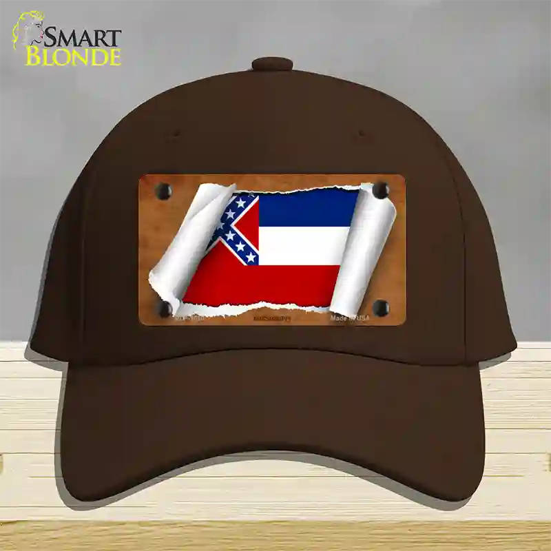 Mississippi Flag Scroll Novelty License Plate Hat Cotton / Dark Brown