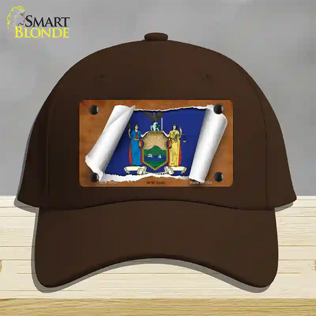 New York Flag Scroll Novelty License Plate Hat Cotton / Dark Brown