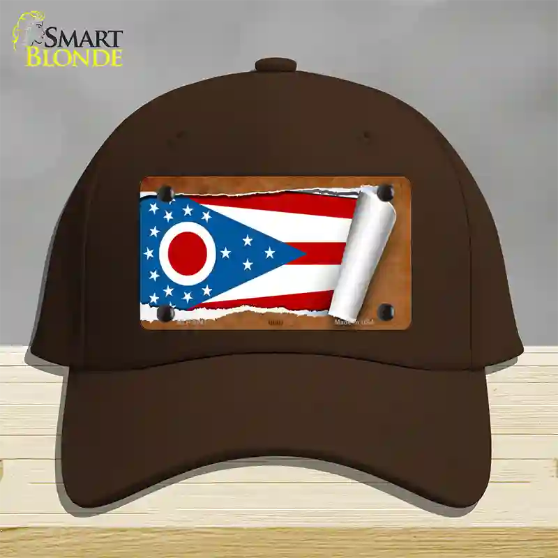 Ohio Flag Scroll Novelty License Plate Hat Cotton / Dark Brown