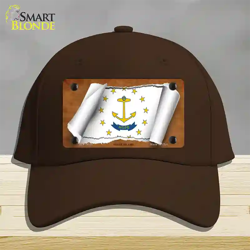 Rhode Island Flag Scroll Novelty License Plate Hat Cotton / Dark Brown