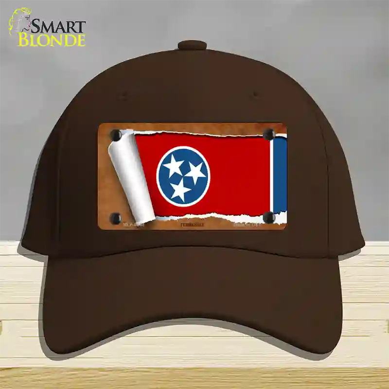 Tennessee Flag Scroll Novelty License Plate Hat Cotton / Dark Brown