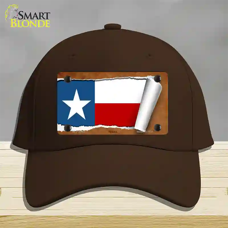 Texas Flag Scroll Novelty License Plate Hat Cotton / Dark Brown