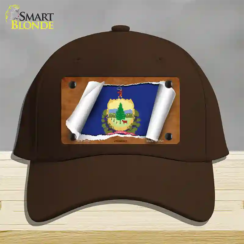 Vermont Flag Scroll Novelty License Plate Hat Cotton / Dark Brown