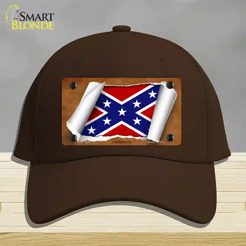 Confederate Flag Scroll Novelty License Plate Hat Cotton / Dark Brown