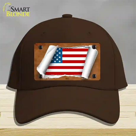 American Flag Scroll Novelty License Plate Hat Cotton / Dark Brown