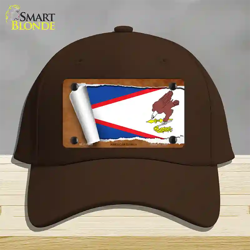 American Samoa Flag Scroll Novelty License Plate Hat Cotton / Dark Brown