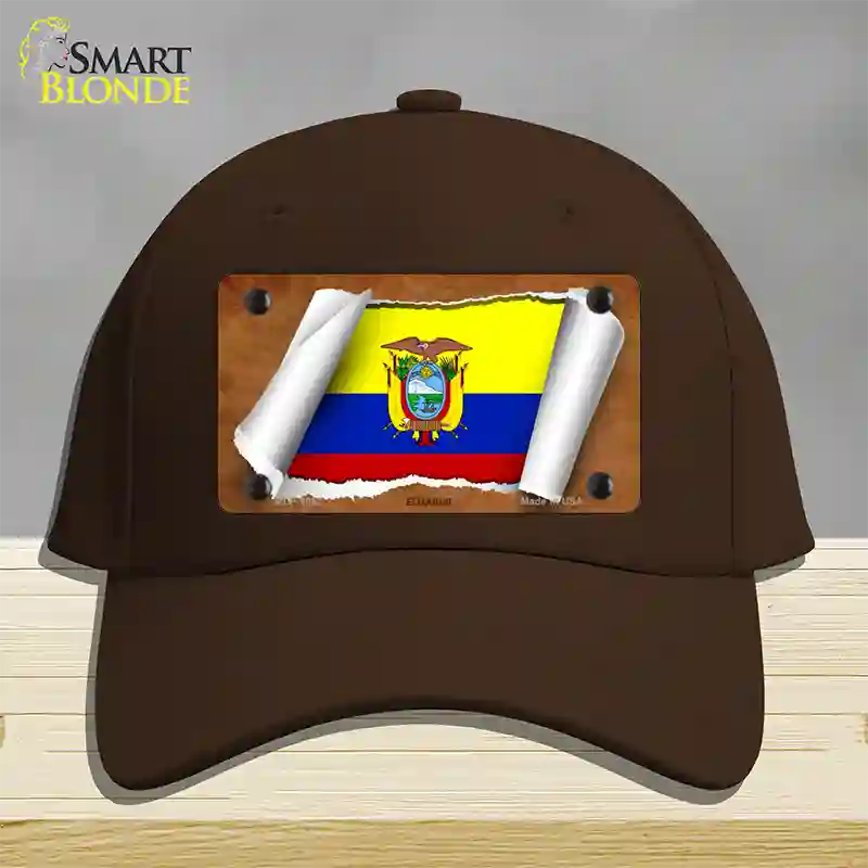 Ecuador Flag Scroll Novelty License Plate Hat Cotton / Dark Brown