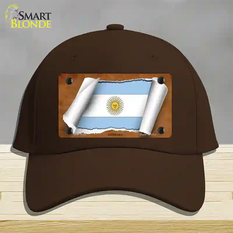 Argentina Flag Scroll Novelty License Plate Hat Cotton / Dark Brown