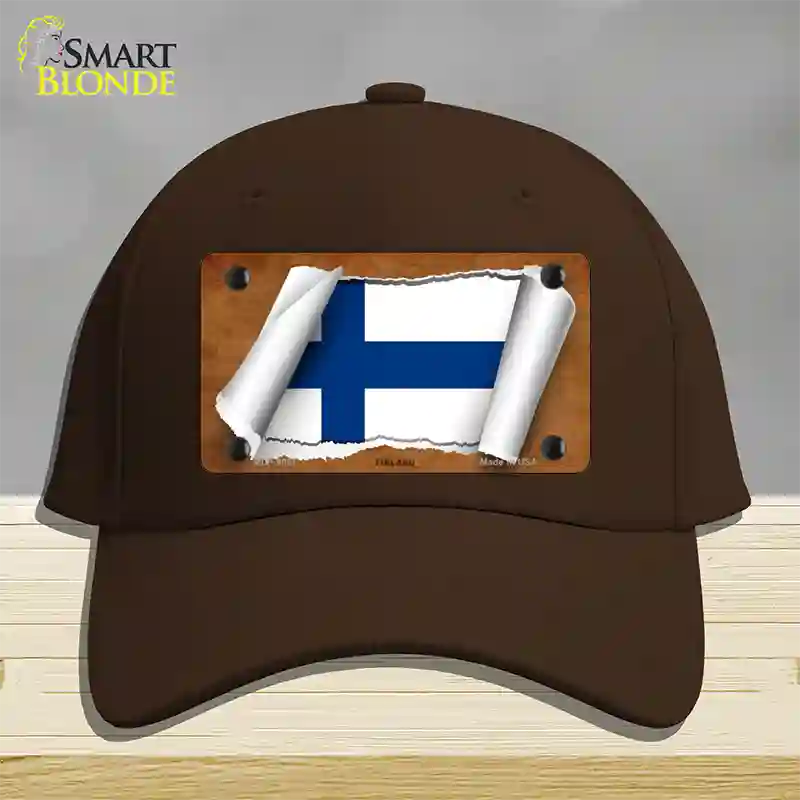 Finland Flag Scroll Novelty License Plate Hat Cotton / Dark Brown