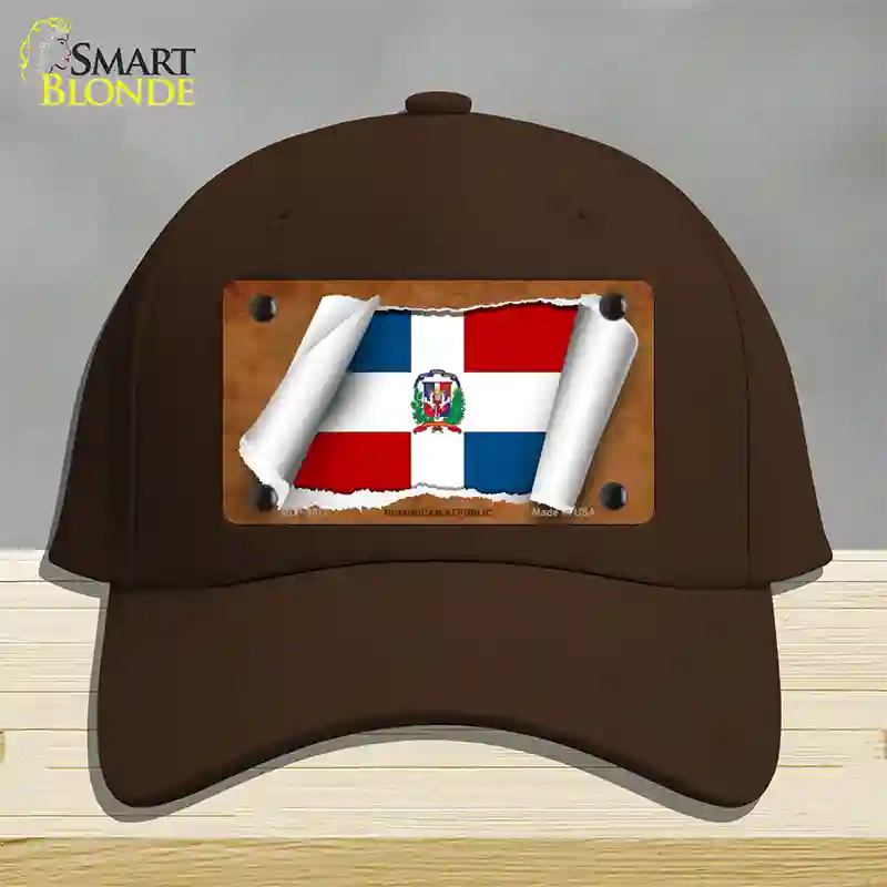 Dominican Republic Flag Scroll Novelty License Plate Hat Cotton / Dark Brown