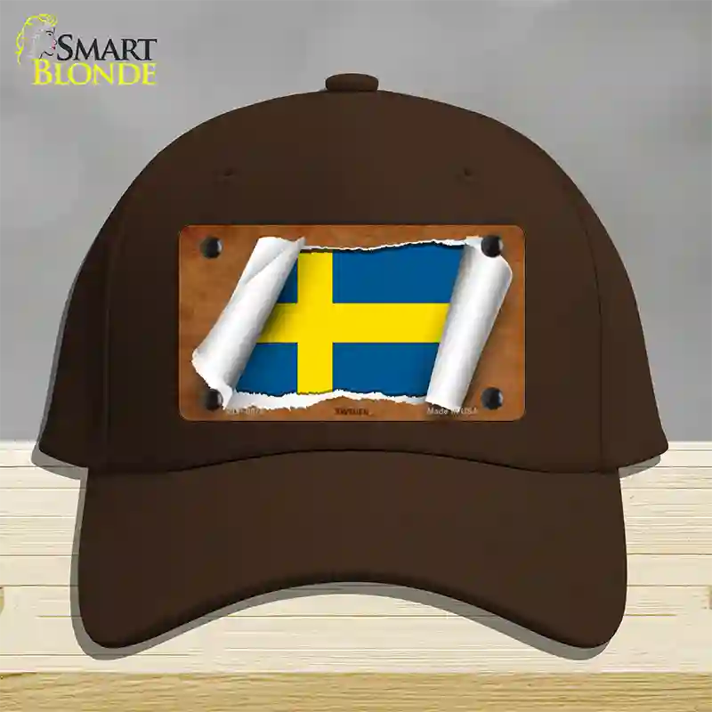 Sweden Flag Scroll Novelty License Plate Hat Cotton / Dark Brown