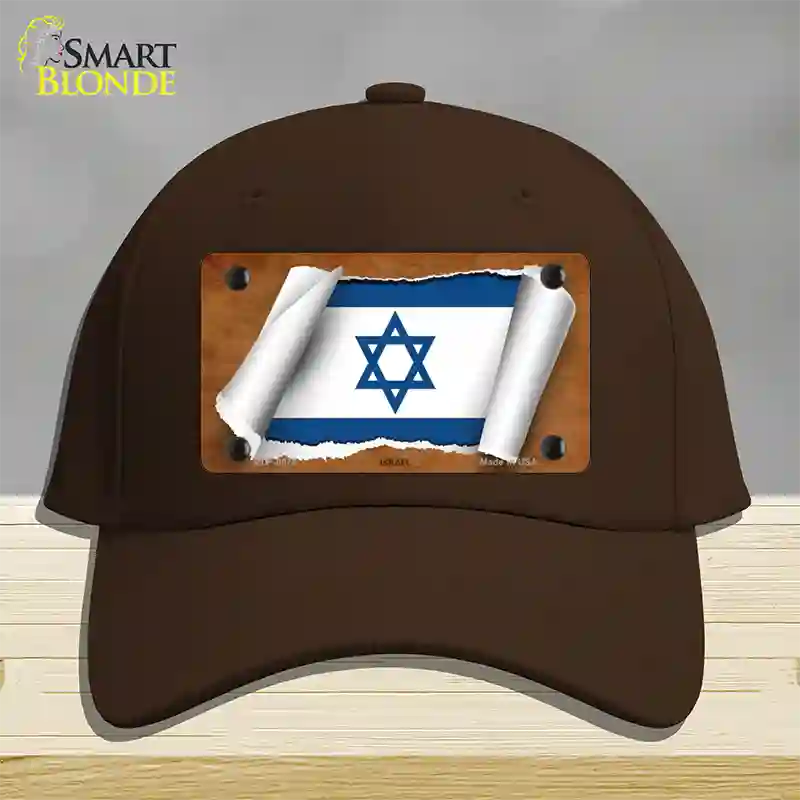 Israel Flag Scroll Novelty License Plate Hat Cotton / Dark Brown