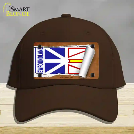 Newfoundland Flag Scroll Novelty License Plate Hat Cotton / Dark Brown