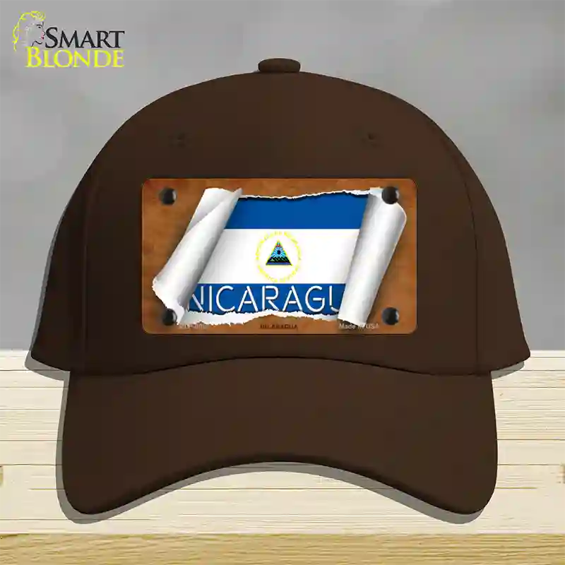 Nicaragua Flag Scroll Novelty License Plate Hat Cotton / Dark Brown