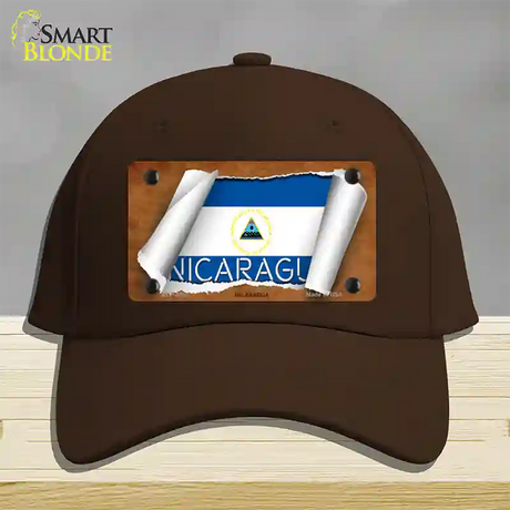 Nicaragua Flag Scroll Novelty License Plate Hat Cotton / Dark Brown