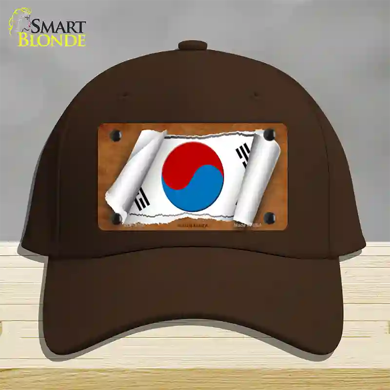 South Korea Flag Scroll Novelty License Plate Hat Cotton / Dark Brown