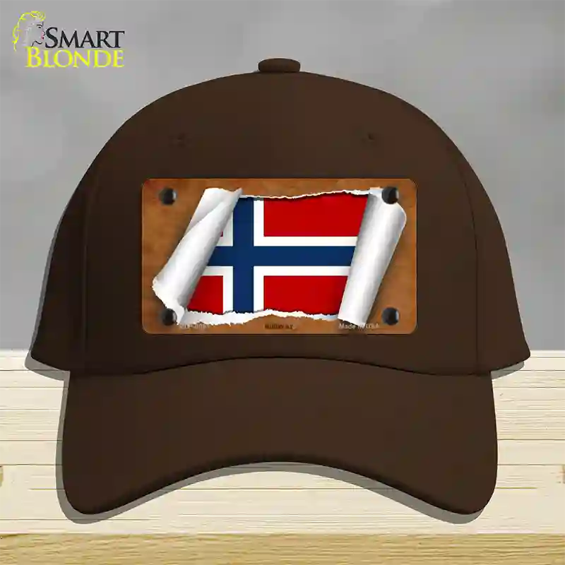 Norway Flag Scroll Novelty License Plate Hat Cotton / Dark Brown