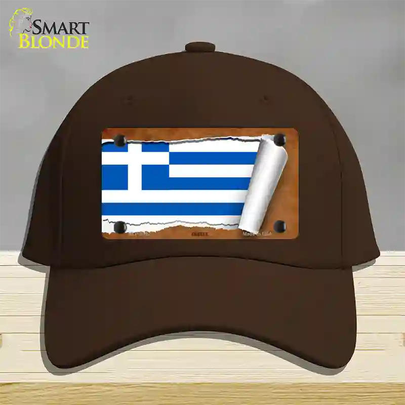 Greece Flag Scroll Novelty License Plate Hat Cotton / Dark Brown