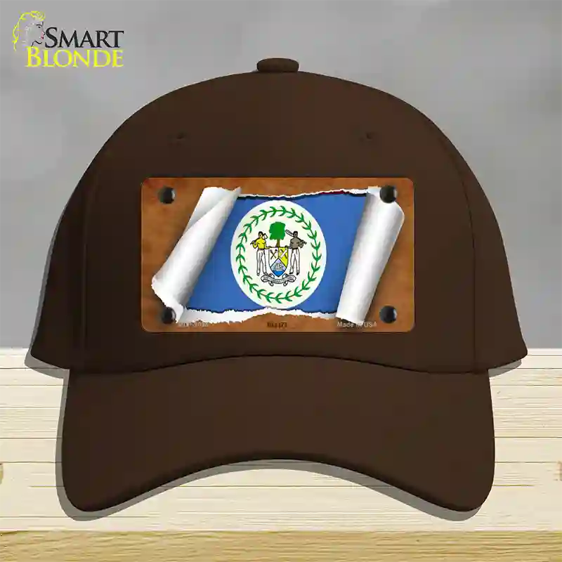 Belize Flag Scroll Novelty License Plate Hat Cotton / Dark Brown