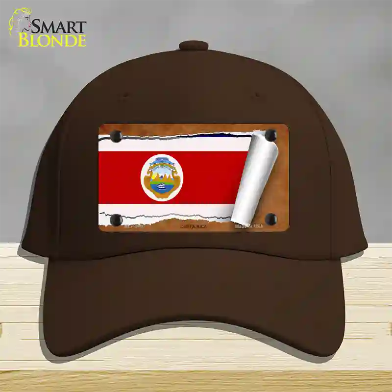 Costa Rica Flag Scroll Novelty License Plate Hat Cotton / Dark Brown