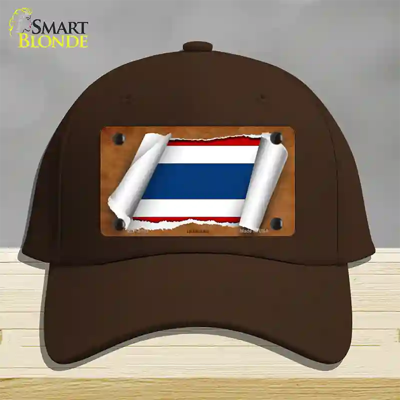 Thailand Flag Scroll Novelty License Plate Hat Cotton / Dark Brown