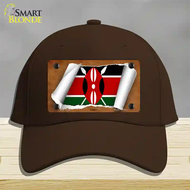 Kenya Flag Scroll Novelty License Plate Hat Cotton / Dark Brown