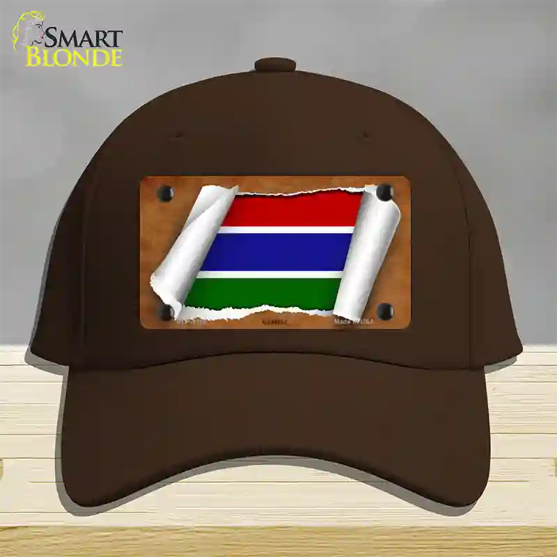 Gambia Flag Scroll Novelty License Plate Hat Cotton / Dark Brown