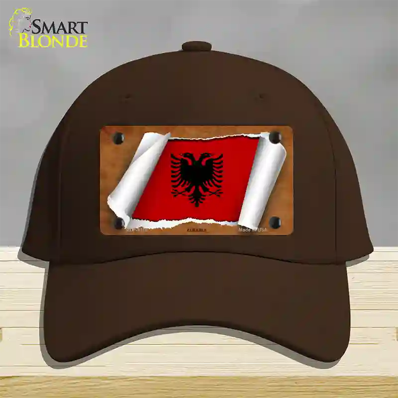 Albania Flag Scroll Novelty License Plate Hat Cotton / Dark Brown