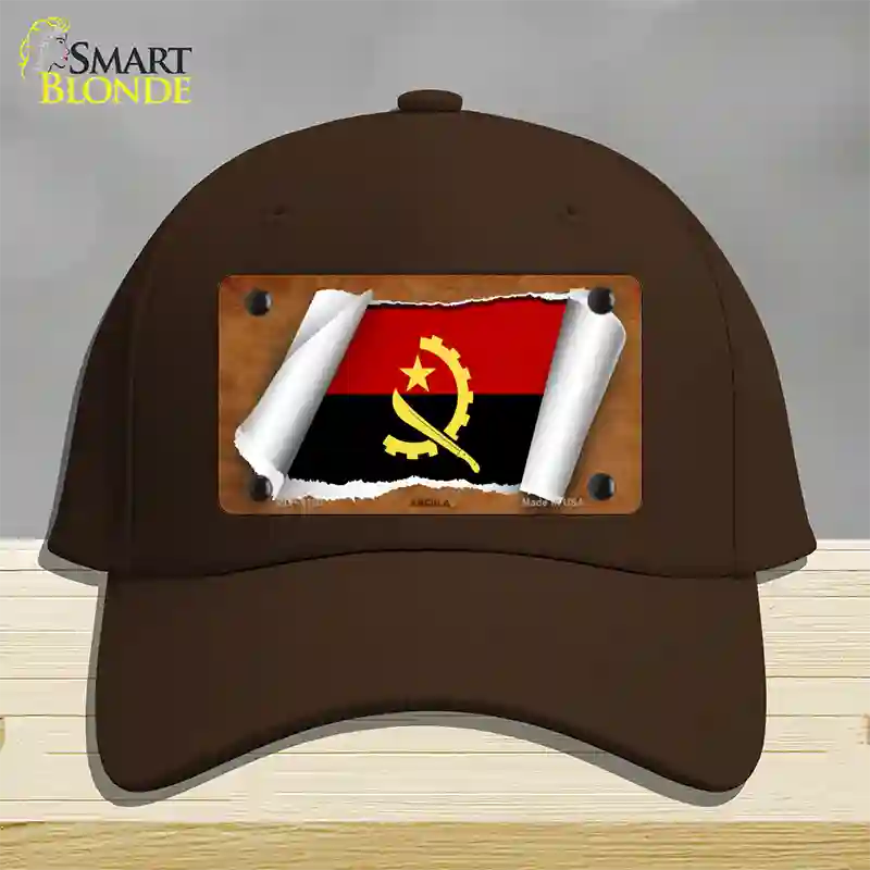 Angola Flag Scroll Novelty License Plate Hat Cotton / Dark Brown