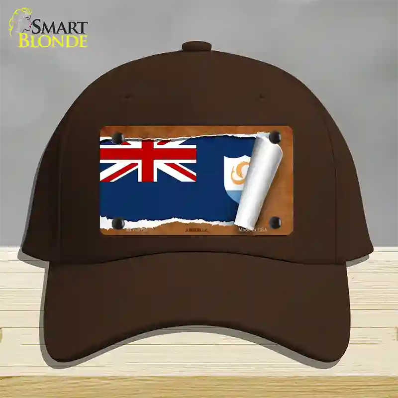 Anguilla Flag Scroll Novelty License Plate Hat Cotton / Dark Brown