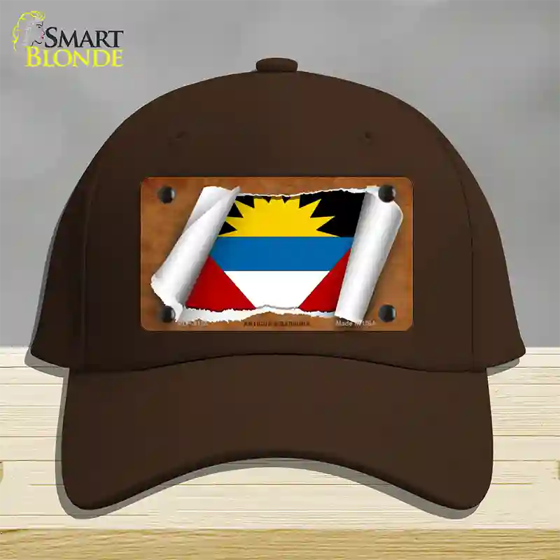 Antigua & Barbuda Flag Scroll Novelty License Plate Hat Cotton / Dark Brown