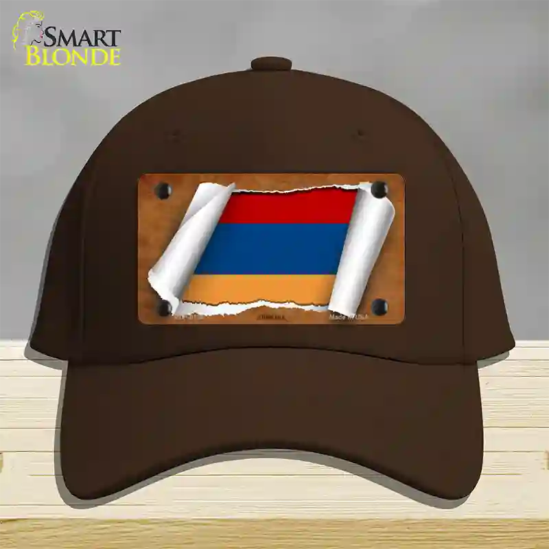 Armenia Flag Scroll Novelty License Plate Hat Cotton / Dark Brown