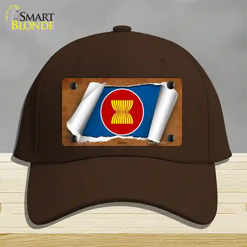 Asean Flag Scroll Novelty License Plate Hat Cotton / Dark Brown