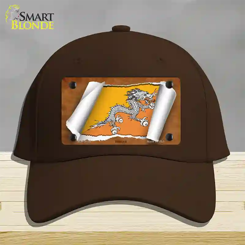 Bhutan Flag Scroll Novelty License Plate Hat Cotton / Dark Brown